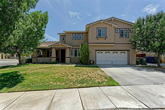 front of property with a garage and a front lawn