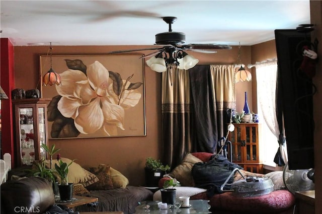 interior space featuring ceiling fan