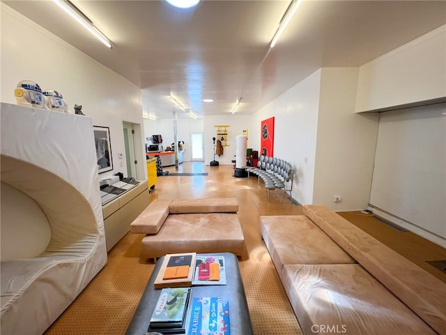 living room featuring water heater