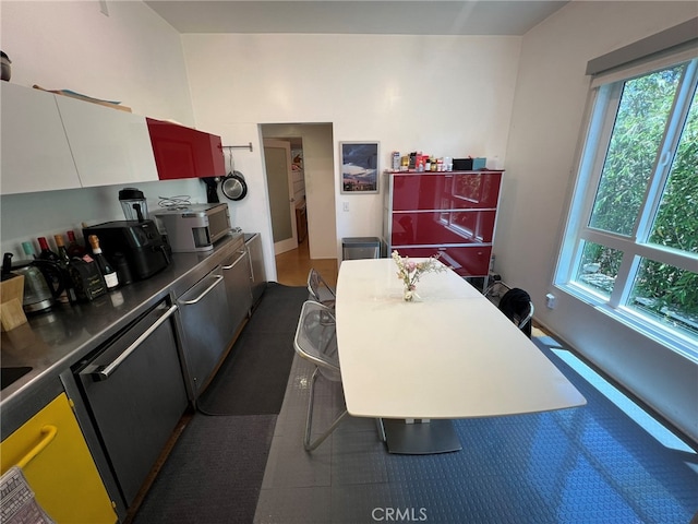 kitchen featuring dishwasher and white cabinetry