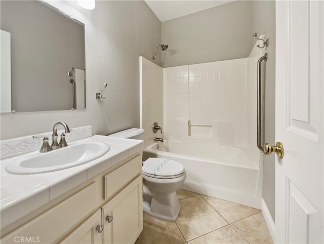 full bathroom featuring toilet, vanity, shower / bath combination, and tile patterned floors