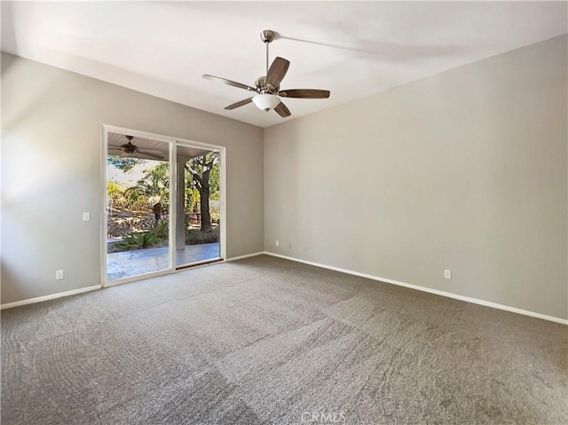 unfurnished room with ceiling fan and carpet floors