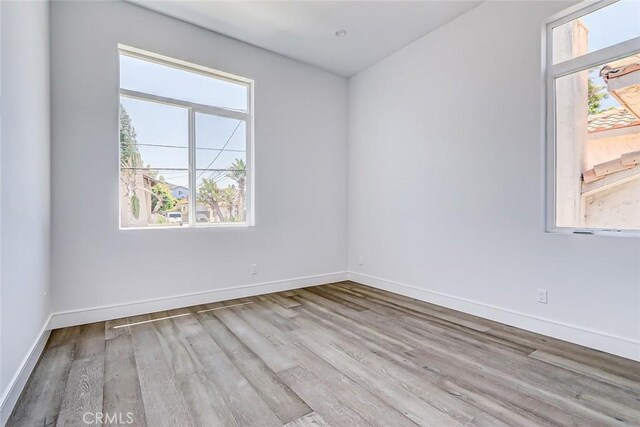 empty room featuring a healthy amount of sunlight and light wood-type flooring