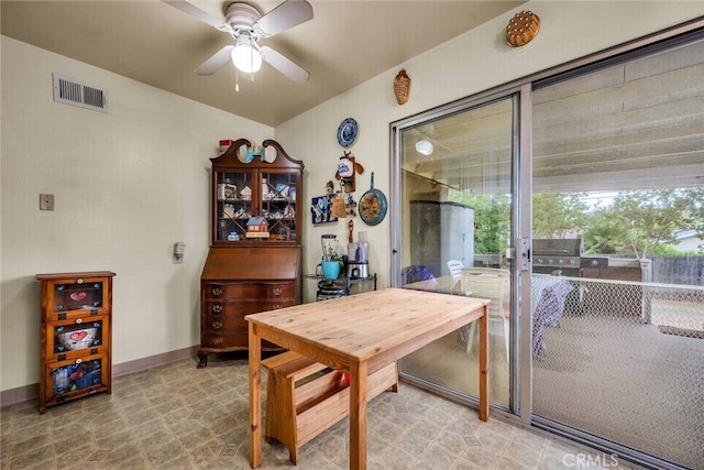 dining area featuring ceiling fan