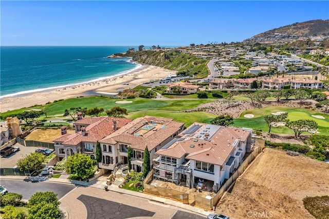 aerial view featuring a beach view and a water view