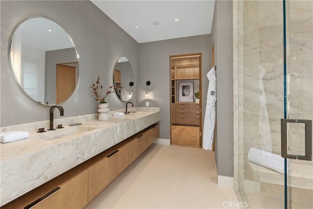 13 Ritz Cove Dr, Dana Point, CA 92629 - bathroom featuring double vanity and an enclosed shower