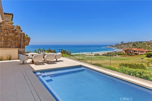 13 Ritz Cove Dr, Dana Point, CA 92629 - outdoor pool featuring a water view and a patio