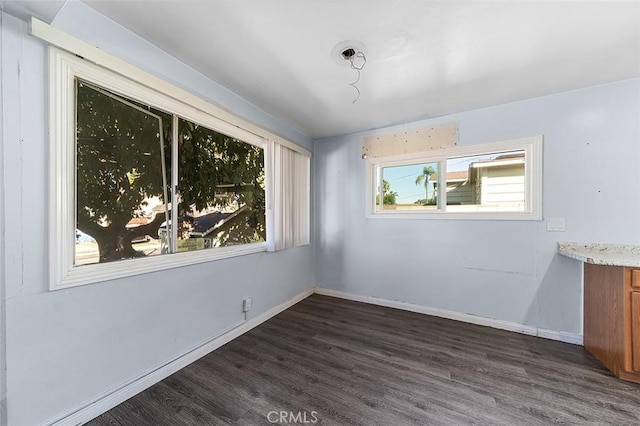 unfurnished dining area with dark hardwood / wood-style flooring