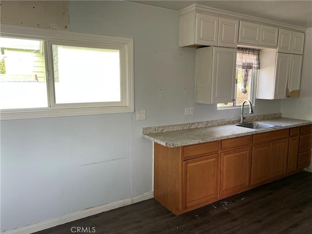 kitchen with dark hardwood / wood-style flooring and sink