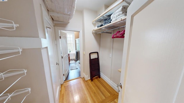 spacious closet featuring light hardwood / wood-style floors