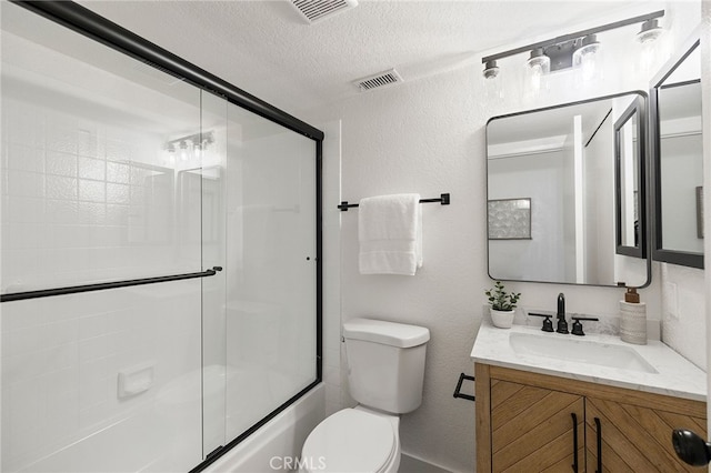 77640 Woodhaven Dr N, Palm Desert, CA 92211 - full bathroom with vanity, shower / bath combination with glass door, a textured ceiling, and a textured wall