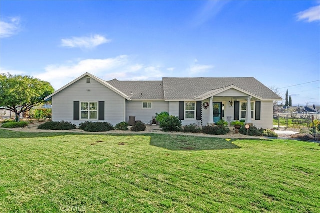 single story home with a front lawn