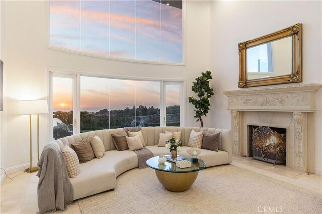 19 Marguerite Dr, Rancho Palos Verdes, CA 90275 - living room with a high ceiling, a high end fireplace, and baseboards