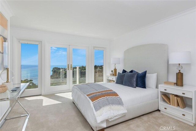19 Marguerite Dr, Rancho Palos Verdes, CA 90275 - bedroom with access to exterior, light carpet, crown molding, and multiple windows