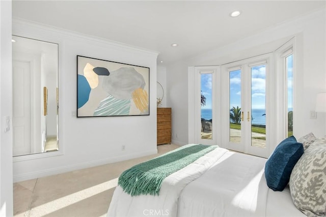 19 Marguerite Dr, Rancho Palos Verdes, CA 90275 - bedroom with access to exterior, ornamental molding, carpet, recessed lighting, and baseboards