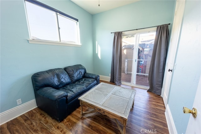 living room with dark wood-type flooring