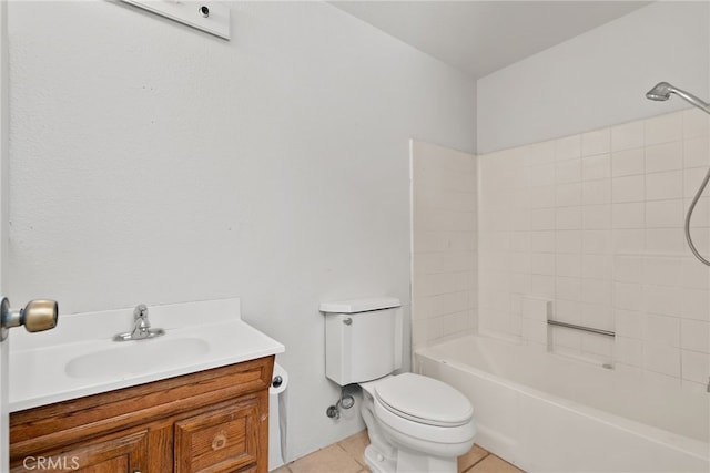 full bathroom featuring shower / bathing tub combination, vanity, toilet, and tile patterned floors