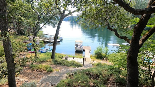 view of dock with a water view