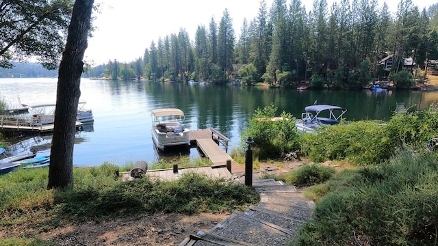 view of dock with a water view