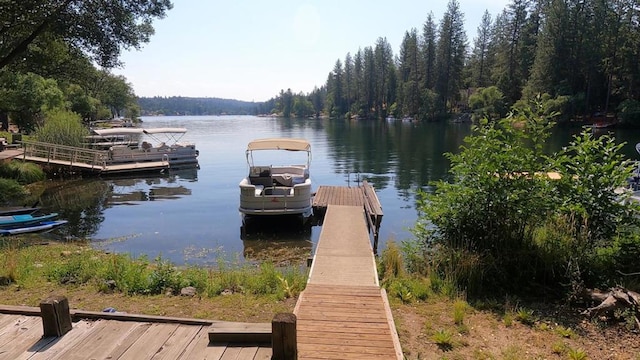 view of dock with a water view