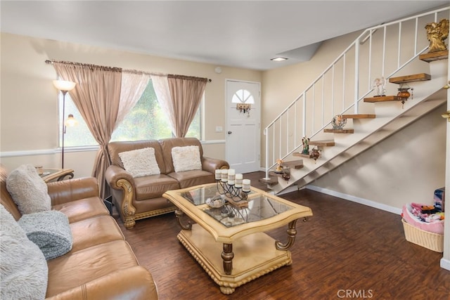 living room featuring dark hardwood / wood-style floors