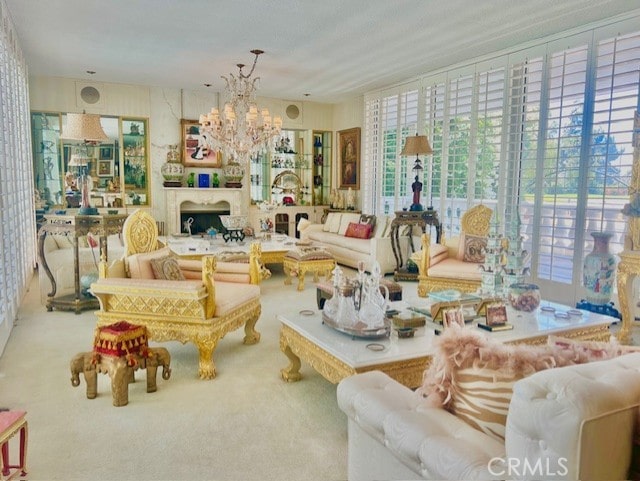 730 Santiago Ave, Long Beach, CA 90804 - carpeted living room featuring a chandelier
