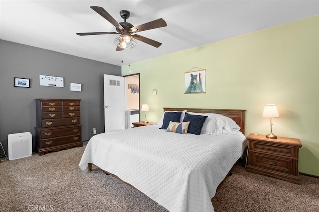 bedroom featuring carpet floors and ceiling fan