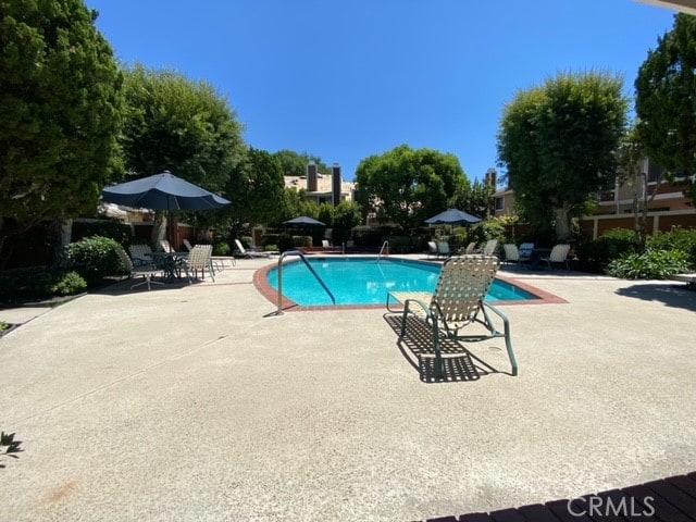 view of swimming pool featuring a patio