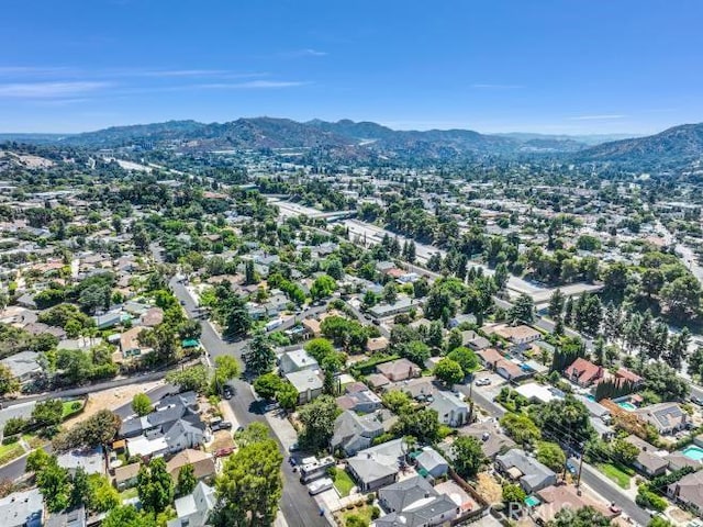 aerial view featuring a residential view and a mountain view