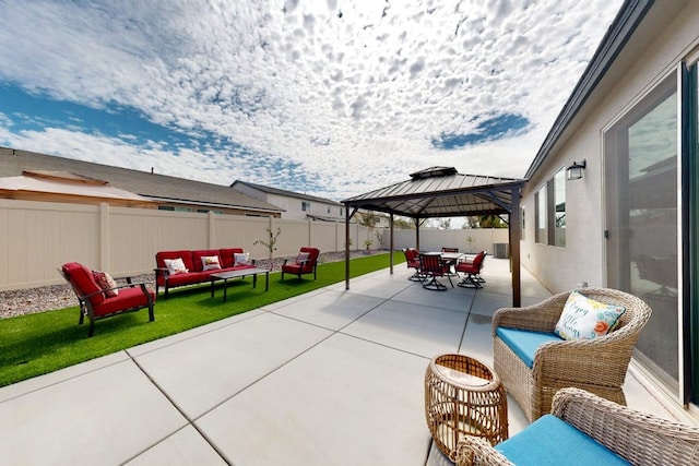 view of patio / terrace with a gazebo and an outdoor living space