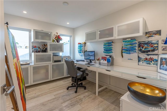 office area featuring light hardwood / wood-style flooring