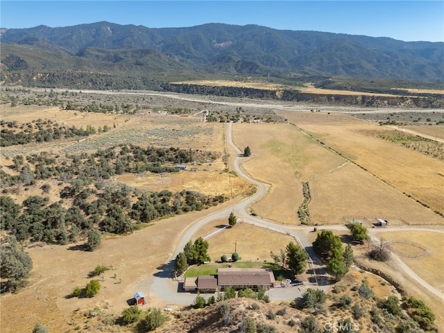 aerial view featuring a mountain view and a rural view