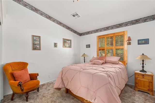 bedroom with light carpet, baseboards, and visible vents