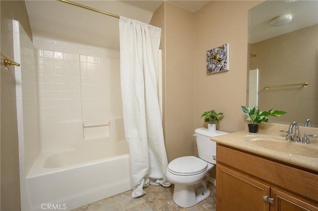 full bathroom featuring vanity, toilet, and shower / bath combo with shower curtain