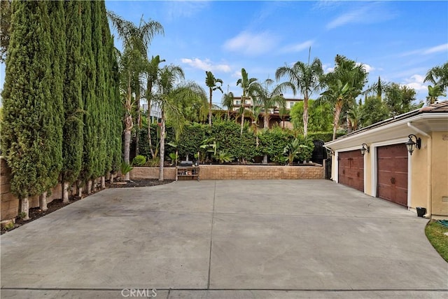 view of patio with a garage