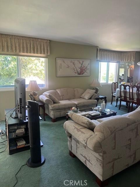 carpeted living room featuring a healthy amount of sunlight