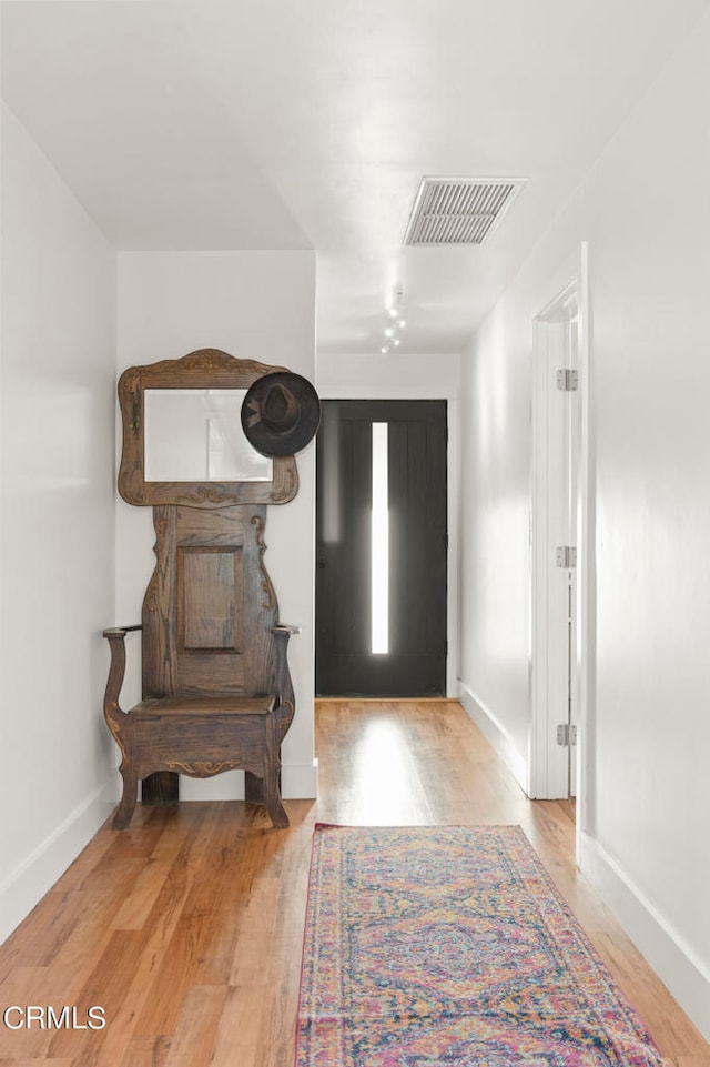 foyer entrance with light hardwood / wood-style flooring