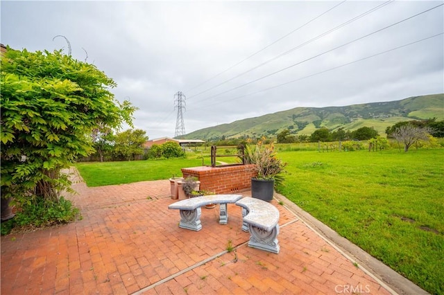 view of patio featuring a mountain view