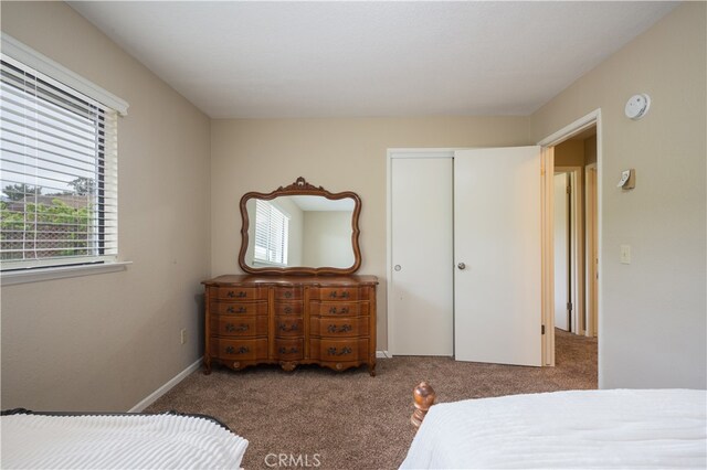 carpeted bedroom with a closet