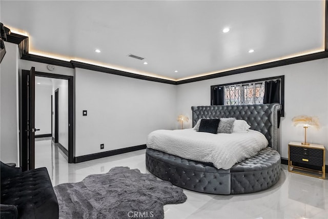 bedroom featuring ornamental molding