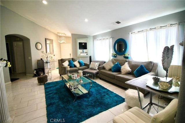 view of tiled living room