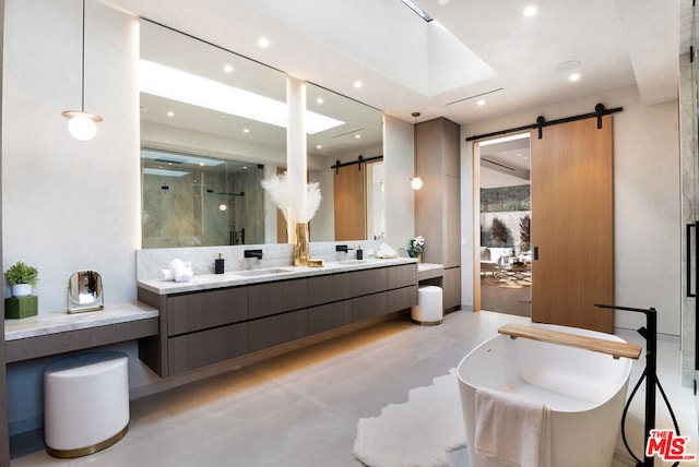 bathroom with vanity and walk in shower