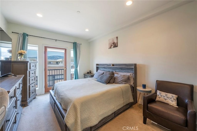 637 S Grand Ave Unit 4, San Pedro, CA 90731 - bedroom featuring access to exterior, light carpet, and recessed lighting