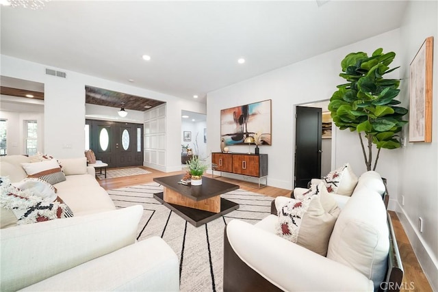 living room featuring light hardwood / wood-style flooring