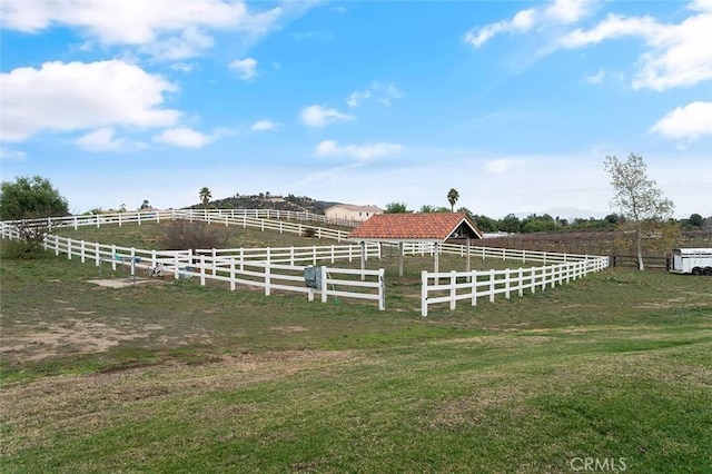 view of yard with a rural view