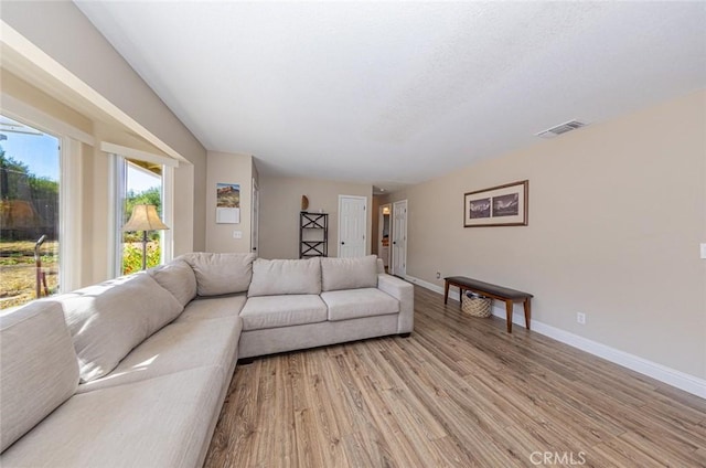 living room with light wood-type flooring