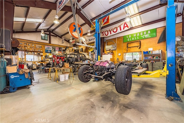 garage featuring a workshop area