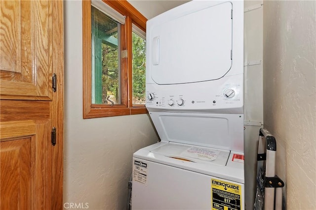 laundry area with stacked washer / drying machine