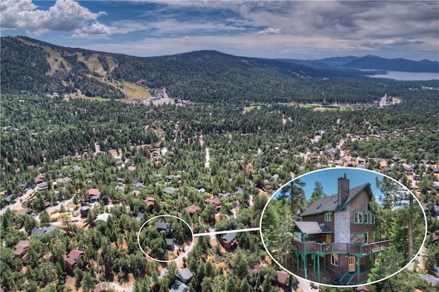 bird's eye view with a mountain view