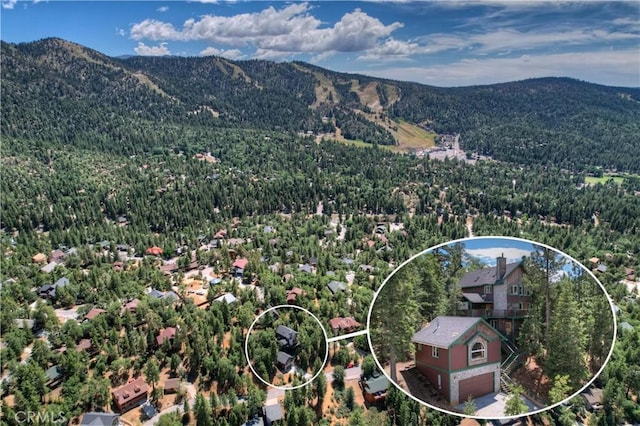 birds eye view of property featuring a mountain view